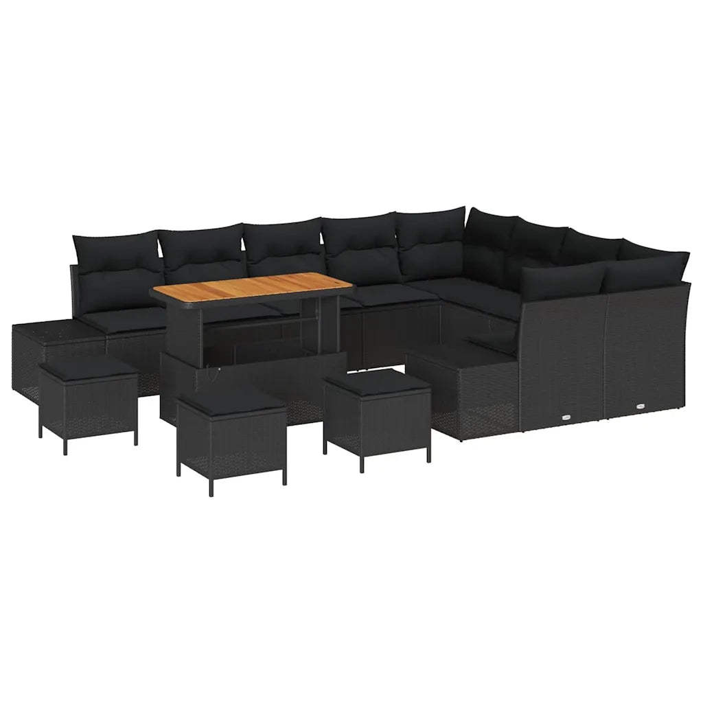 Set Divano da Giardino con cuscino 13 pcs Nero polyrattan
