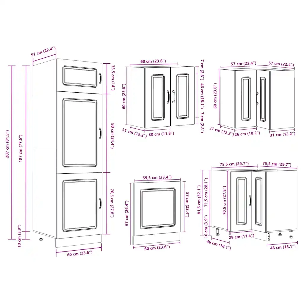 Set Mobili da Cucina 14 pz Kalmar Legno Vecchio in Truciolato 3314979