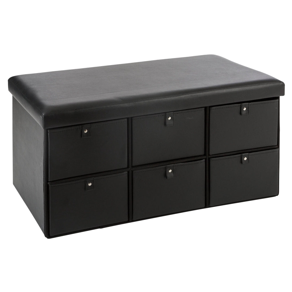 Pouf nero con 6 cassetti