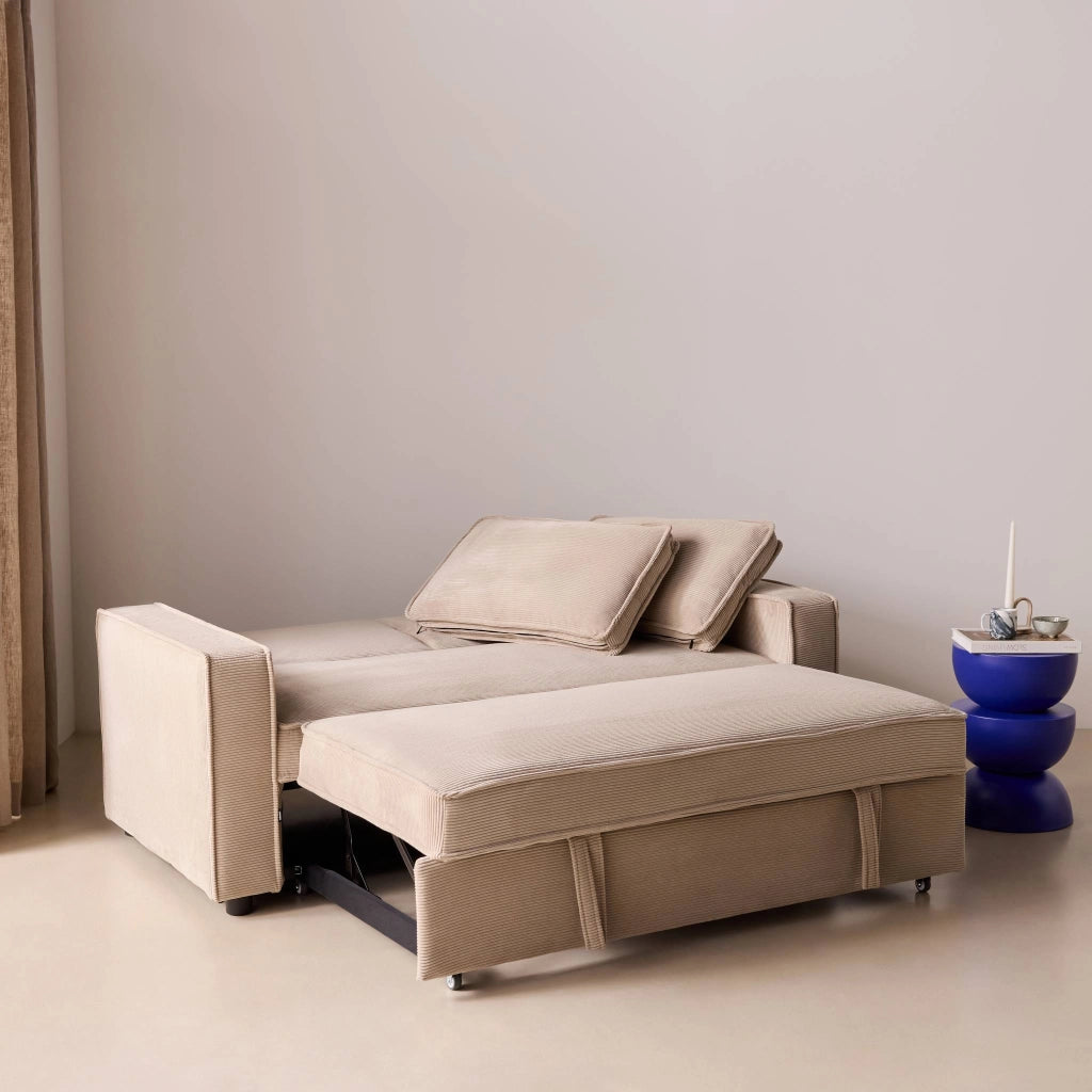 Divano letto in velluto a coste, 2 posti, beige