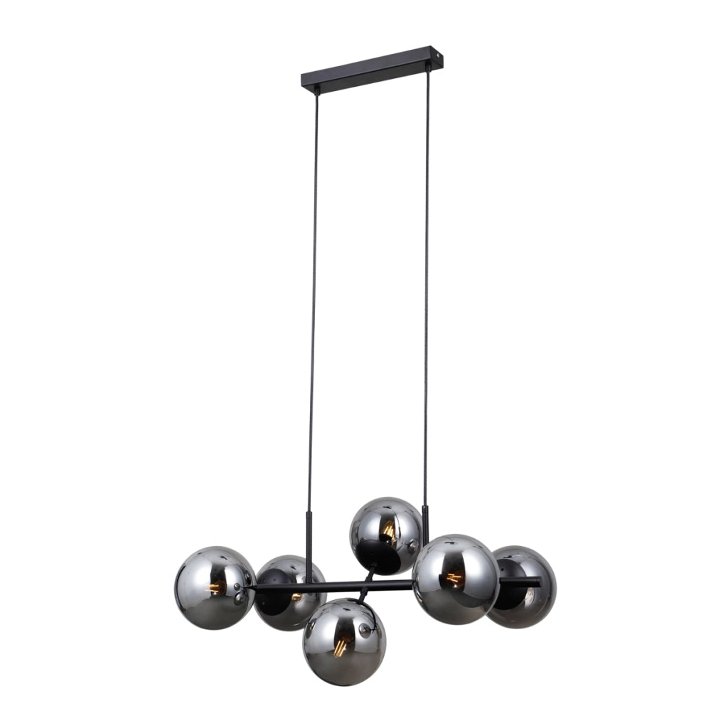 Lampadario moderno nero opaco 6xE14 sfere fumé Italux