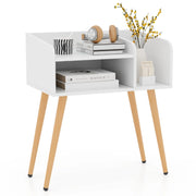 Comodino in stile moderno semplice ma pratico-Tavolino a 2 piani con mensole aperte Bianco + Naturale