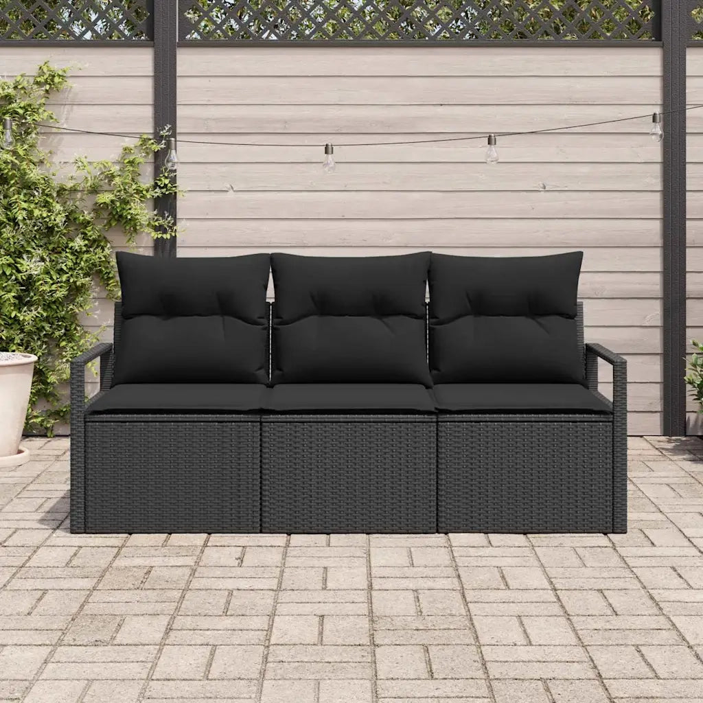 Set di divani 3 pcs Nero polyrattan