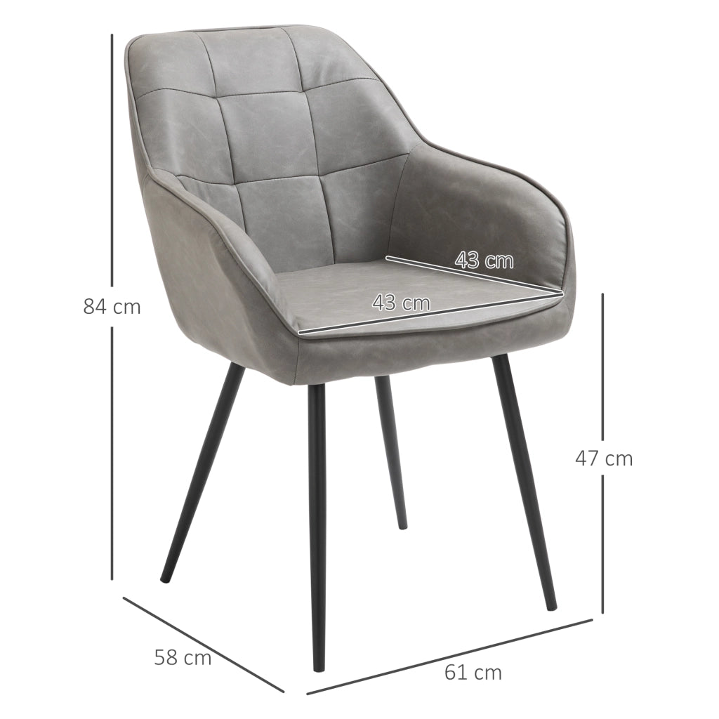 Sedia da Pranzo in Stile Industriale con Schienale, Sedia da Soggiorno Moderna in  Finta Pelle e Metallo Nero, 61x58x84 cm, Grigia
