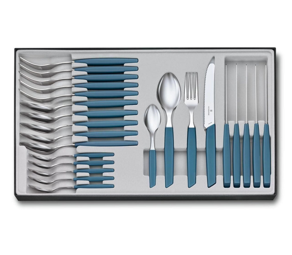 Victorinox 6.9096.11W2.24 Swiss Modern Posate da Tavola 24 Pezzi in Acciaio Inox 18-10 con Manici Blu Antiscivolo colore Blu