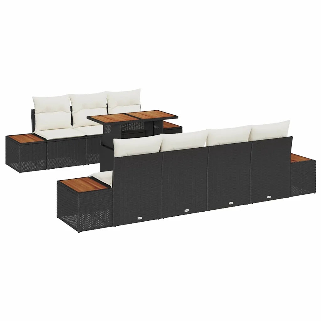 Set Divano da Giardino con cuscino 8 pcs Nero Poly Rattan