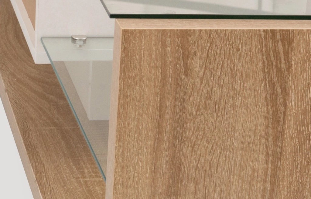 Mobile TV combinato - Zephmum - Bianco lucido e legno, LED regolabili