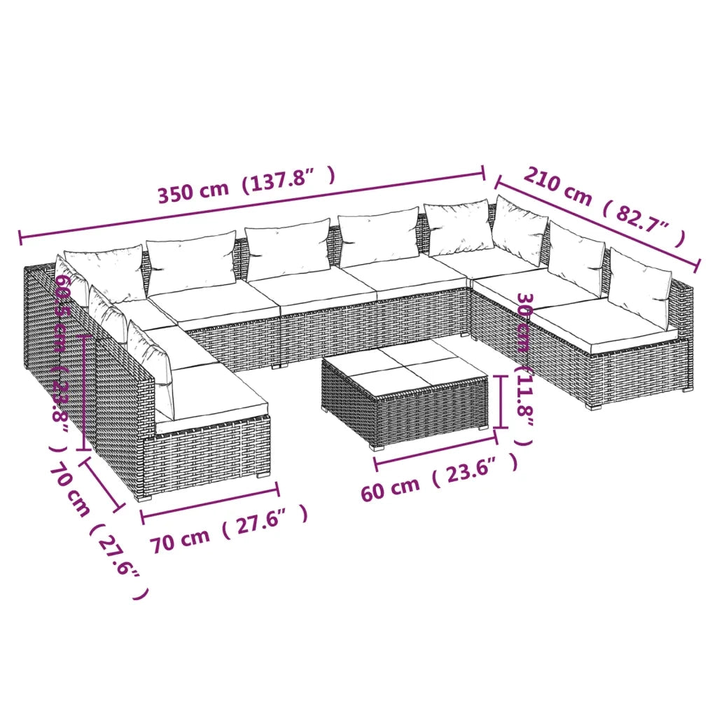 Set Divani da Giardino 10 pz con Cuscini in Polyrattan Marrone 3101915