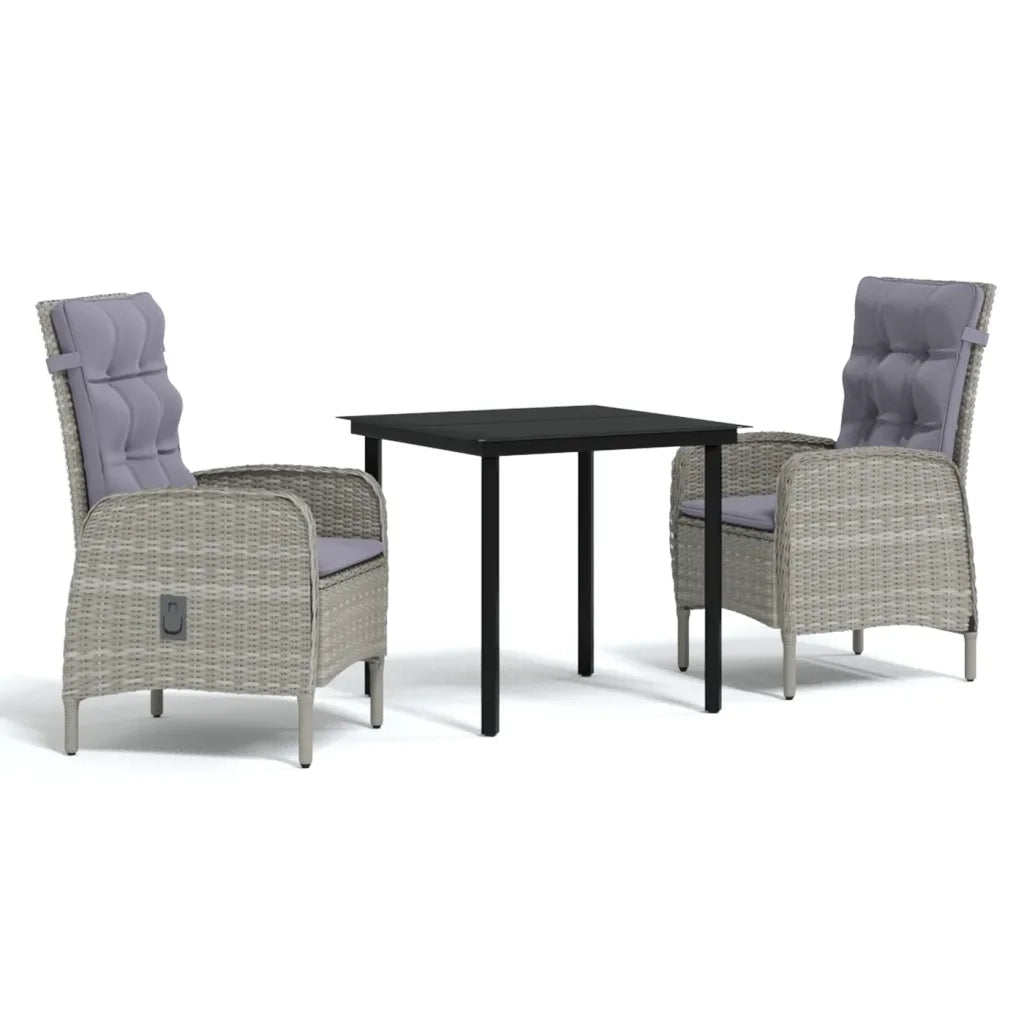 Set da Pranzo da Giardino 3 pz con Cuscini Grigio e Nero 3099359