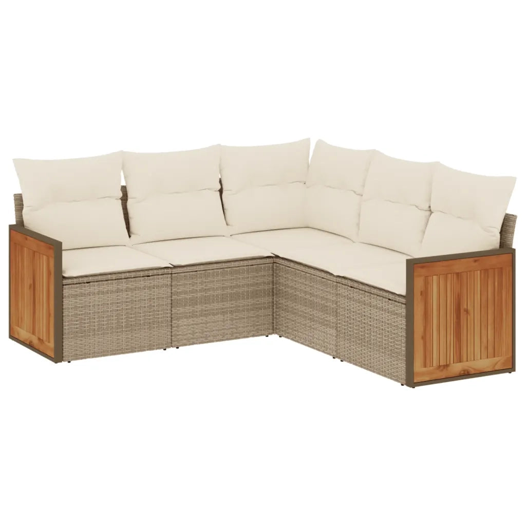 Set Divano da Giardino 5 pz con Cuscini Beige in Polyrattan 3227640