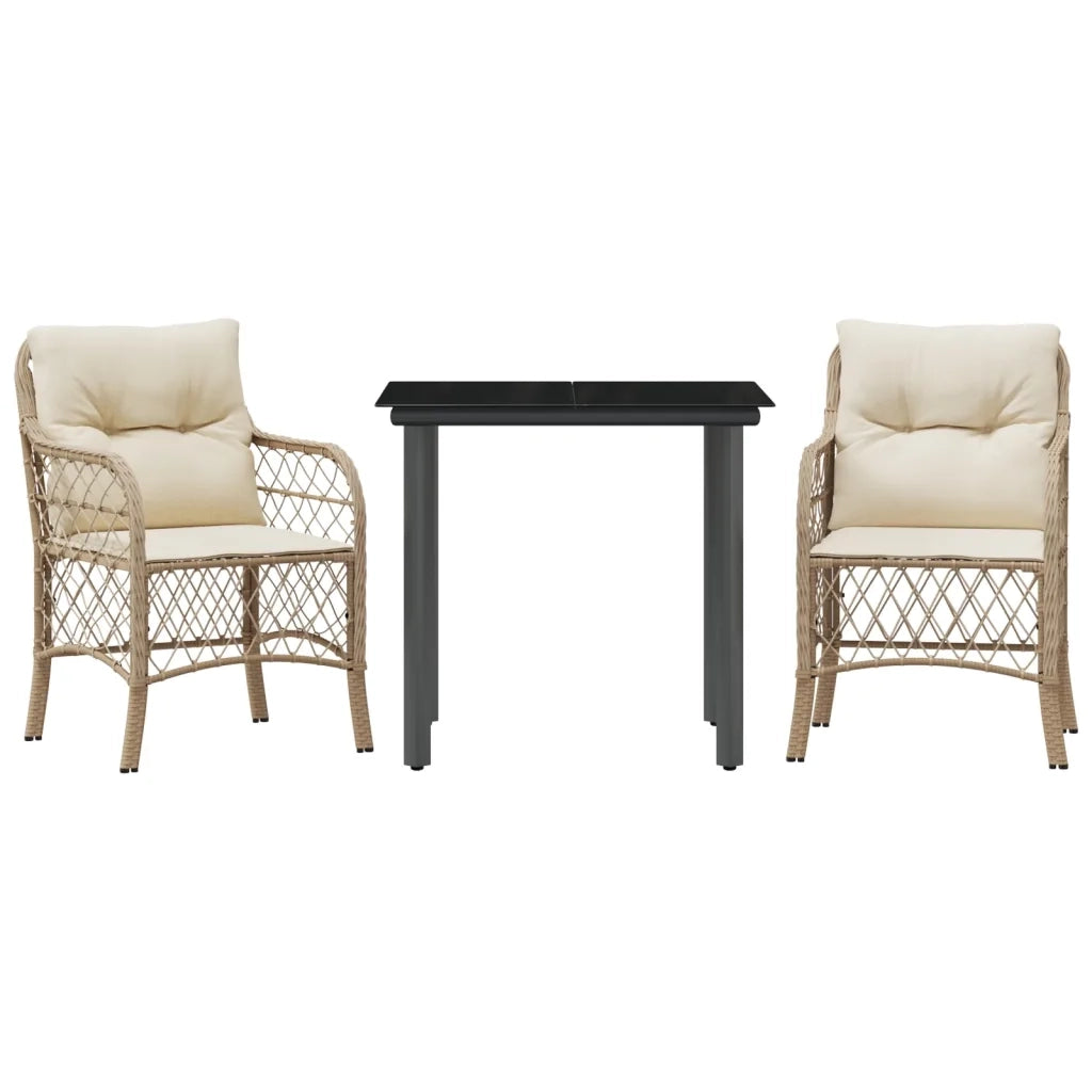 Set da Bistr¨° 3 pz | Set Salotto da Giardino con Cuscini Beige in Polyrattan