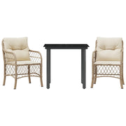Set da Bistr¨° 3 pz | Set Salotto da Giardino con Cuscini Beige in Polyrattan