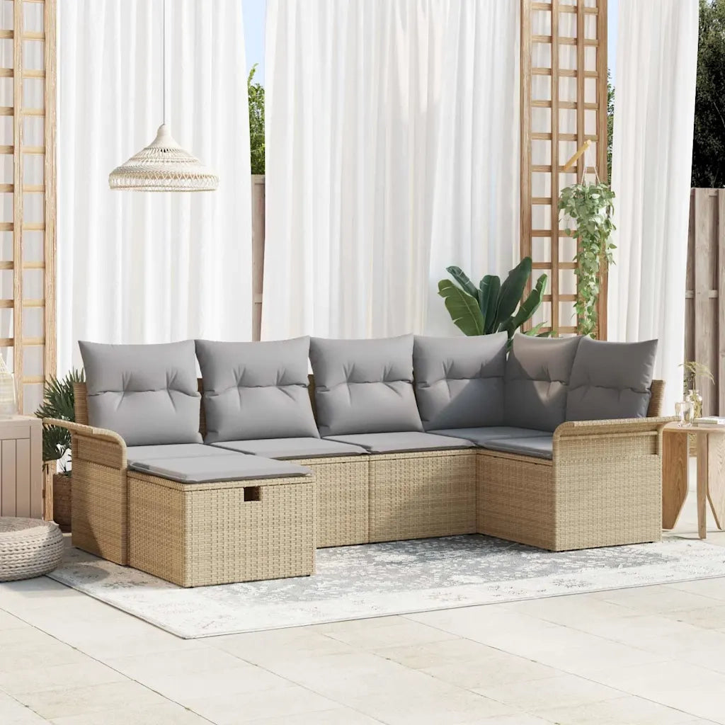 Set Divano da Giardino con cuscino 6 pcs Poly Rattan