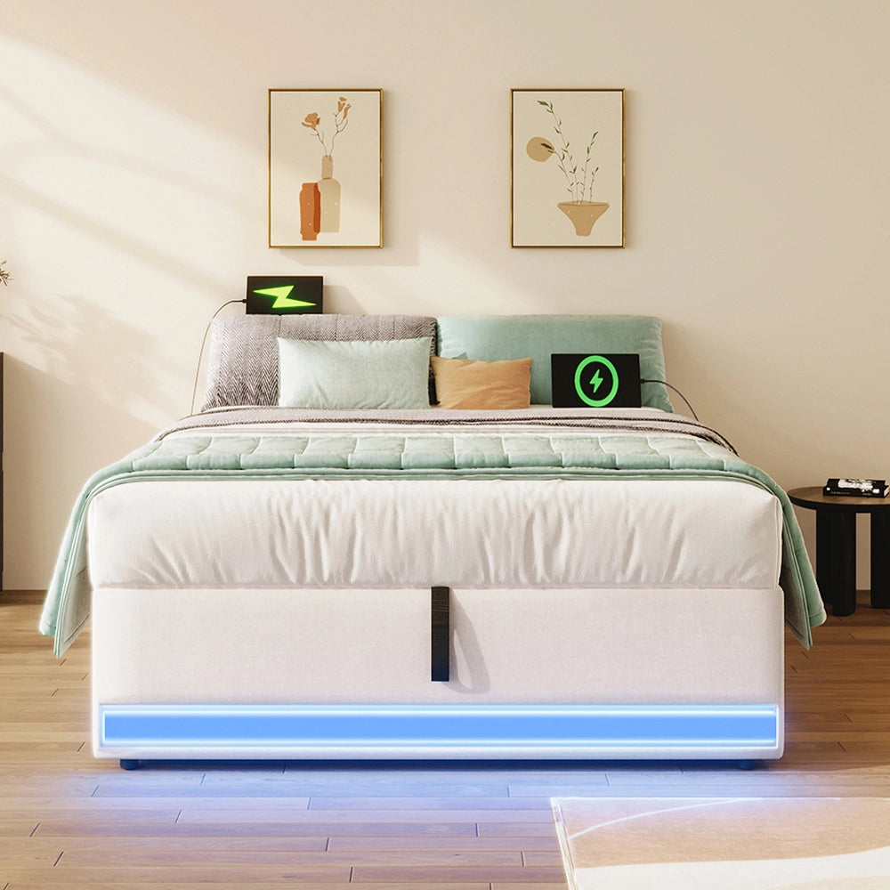 Letto contenitore - Xylo - 90x200 cm LED beige
