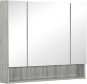 Armadio per bagno - Grigio - 3 Specchi - Regolabile - Comparti in legno