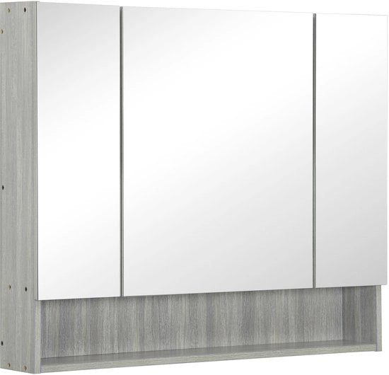 Armadio per bagno - Grigio - 3 Specchi - Regolabile - Comparti in legno
