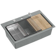 Lavello In Granito Marc 110 Workstation Grey Metallic Tappo rame spazzolato