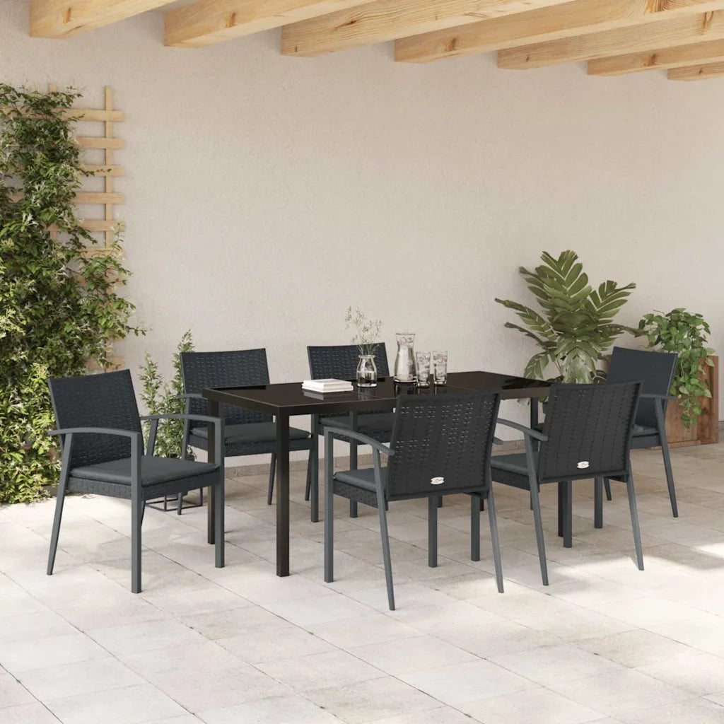 Set da Pranzo per Giardino 7 pcs Nero e Grigio Rattan in PE