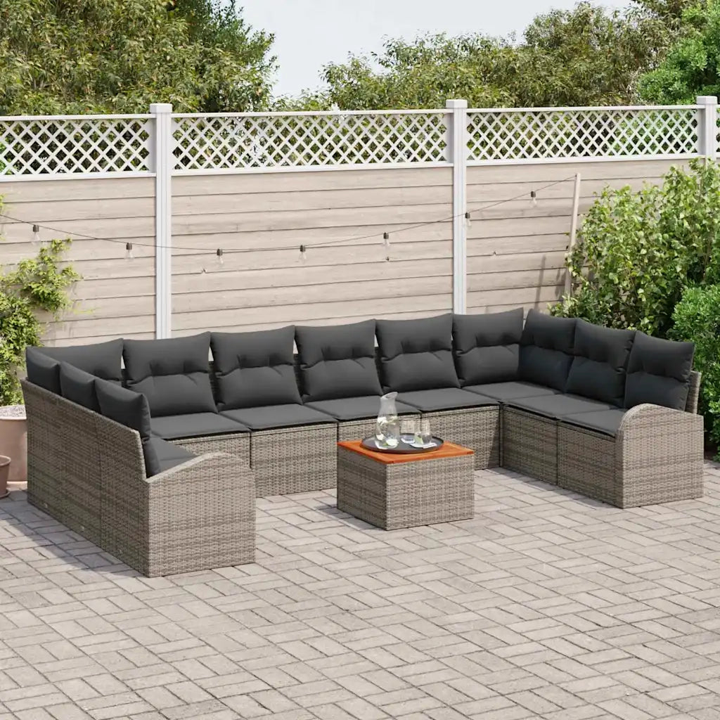 Set Divano da Giardino 11 pcs Grigio polyrattan