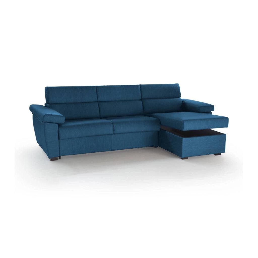 Tolle, Divano Letto con Penisola Sfoderabile Made in Italy, 285x160 cm blu