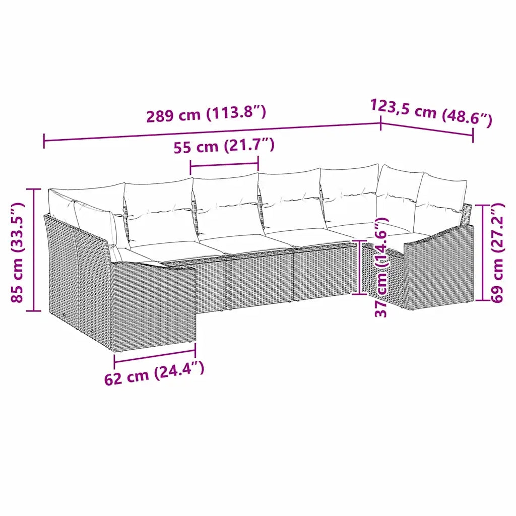Set di divani con cuscino 7 pcs Beige polyrattan 3346870