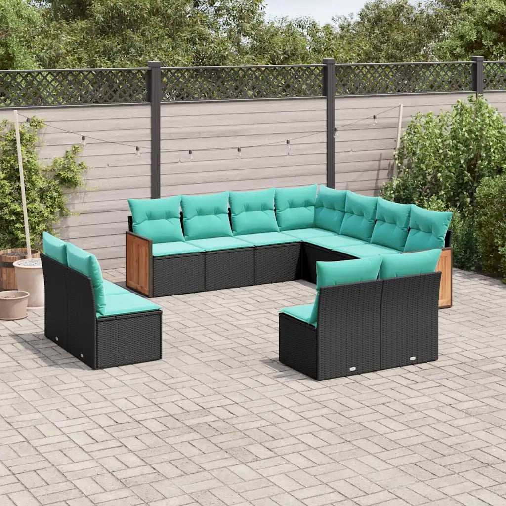 Set Divani da Giardino 11 pz con Cuscini Nero in Polyrattan 3227765