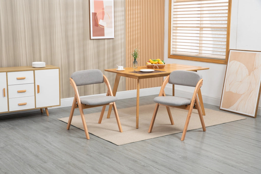 Set di 2 sedie pieghevoli - con seduta imbottita e schienale rinforzato - in legno massiccio grigio