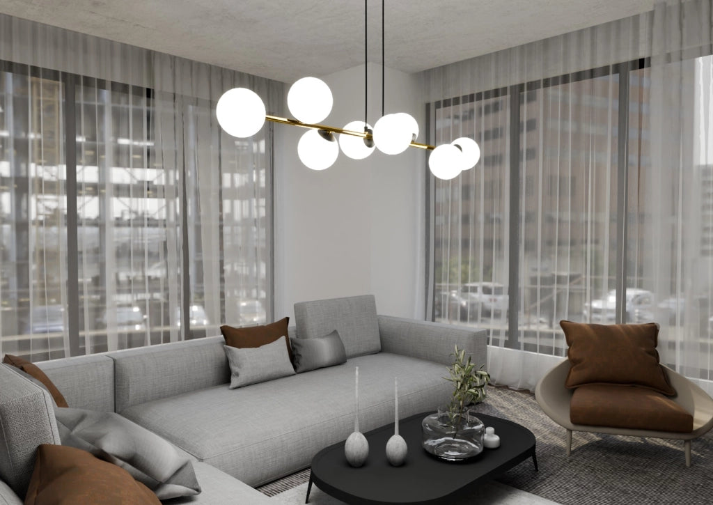 Lampadario Emibig Gravity 8, 8xE14 nero oro bianco 140cm