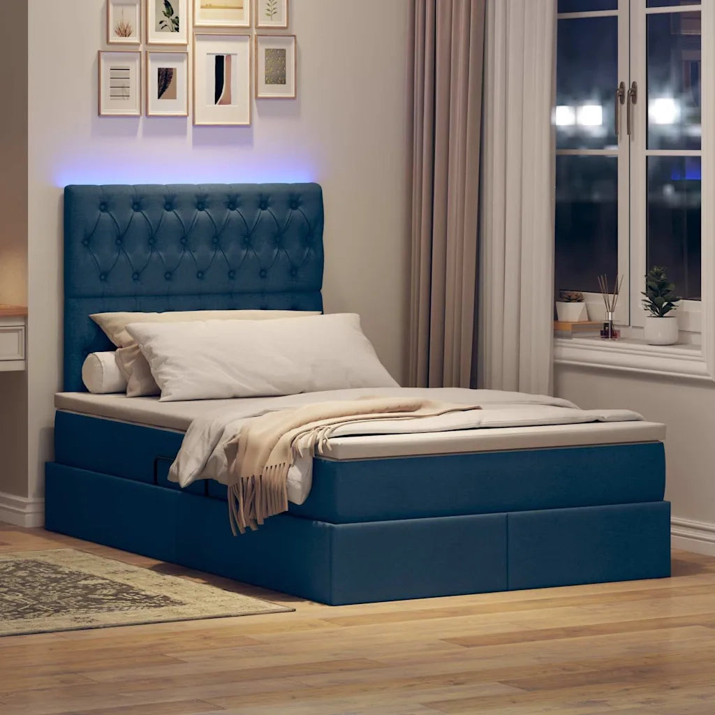 Letto con contenitore e LED con led Blu 120 x 200 cm Poliestere