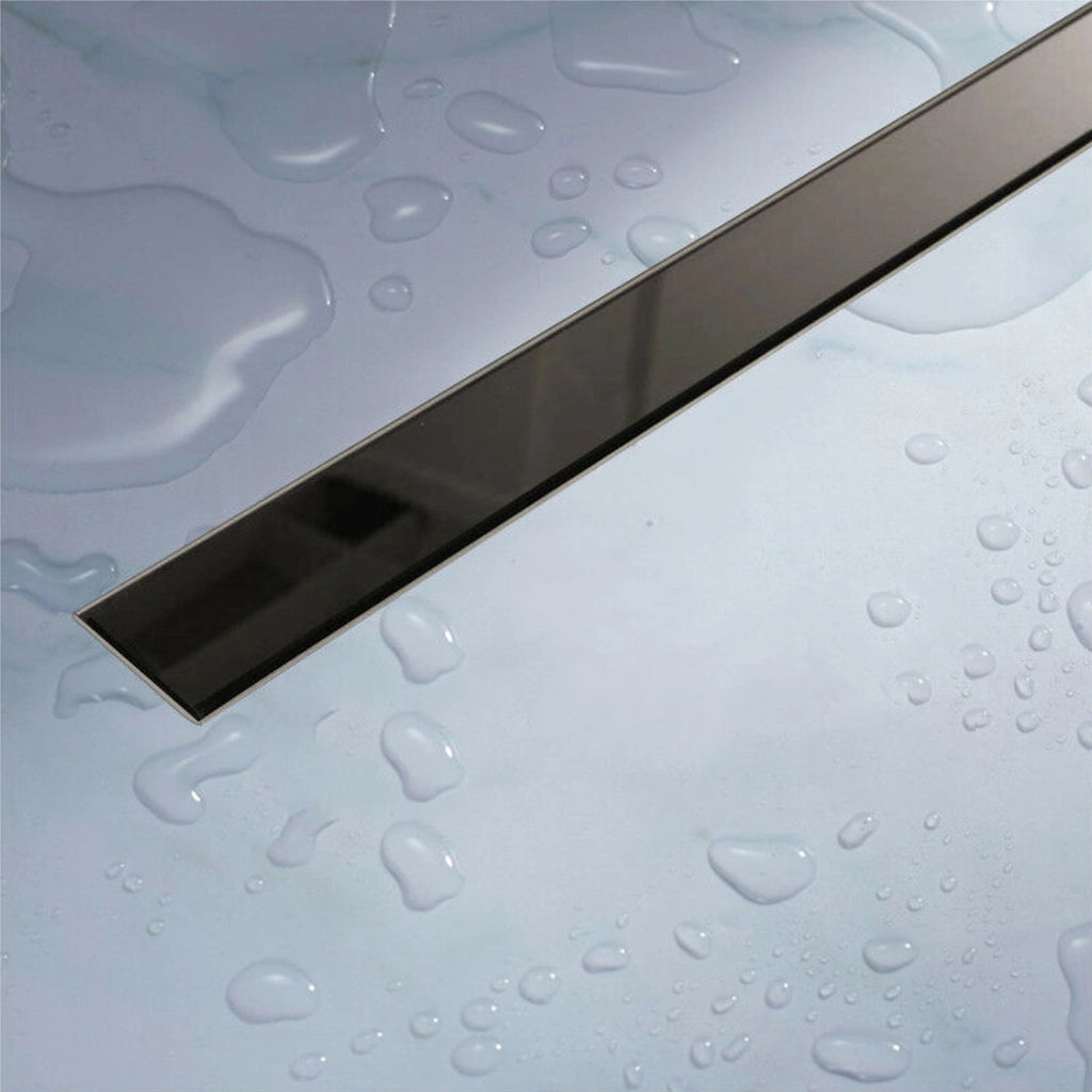 Canalina di scarico doccia in acciaio inox con cover vetro nero 50 cm mod. Glass