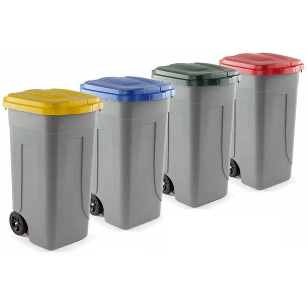 Trade Shop - Bidone Raccolta Differenziata 100 Litri Con Coperchio Colorato E Ruote 1 Solo Pz - Blu