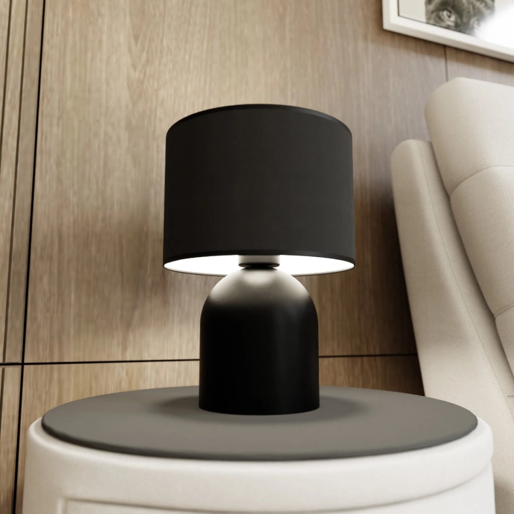 Lampada da tavolo nera, paralume bianco interno E27 15W