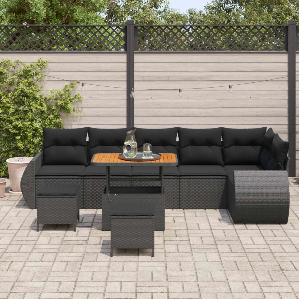 Set Divano da Giardino 9 pcs Nero polyrattan 3361894