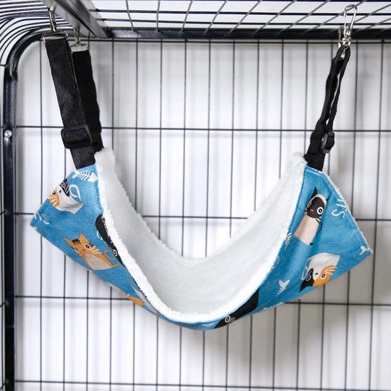 Hangmat per gatti adattabile per gabbia con cinghie regolabili e chiodi metallici, letto appeso per gatti piccoli cani conigli (Dimensioni M: 38cm*48cm) - blu