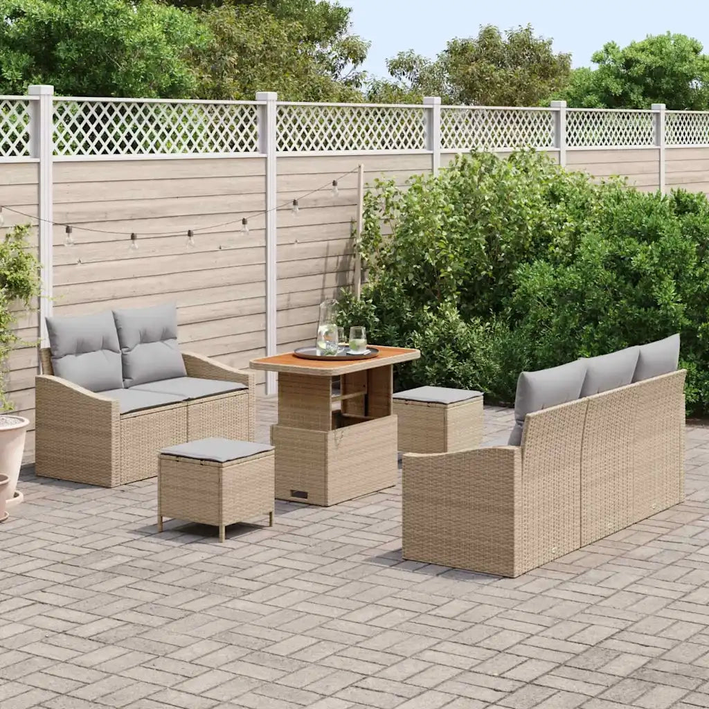 Set Divano da Giardino con cuscino 8 pcs Beige polyrattan 3362602