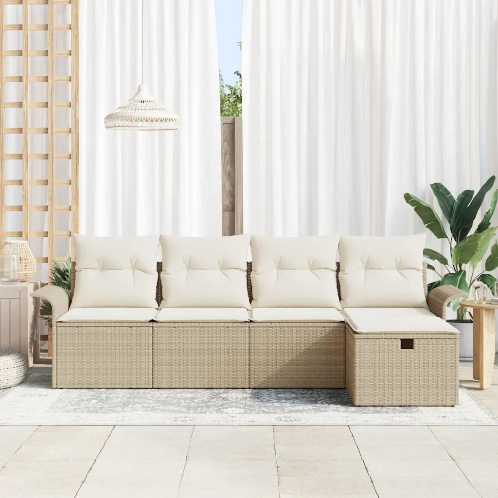 Set Divano da Giardino con cuscino 5 pcs Beige Poly Rattan 3360192