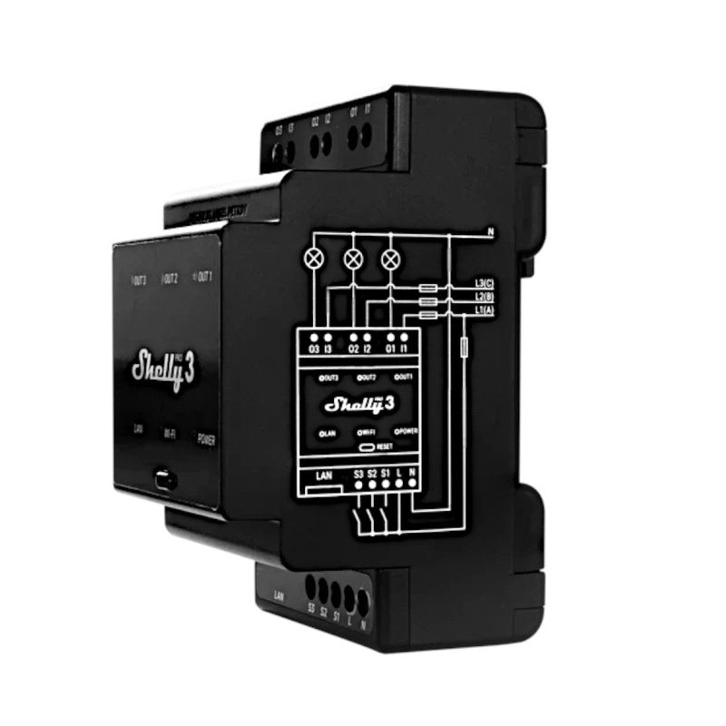 Shelly PRO 3. Relè WiFi. LAN Bluetooth. 3 Canali. guida DIN. controllo apparecchi ad  uso residenziale e commerciale