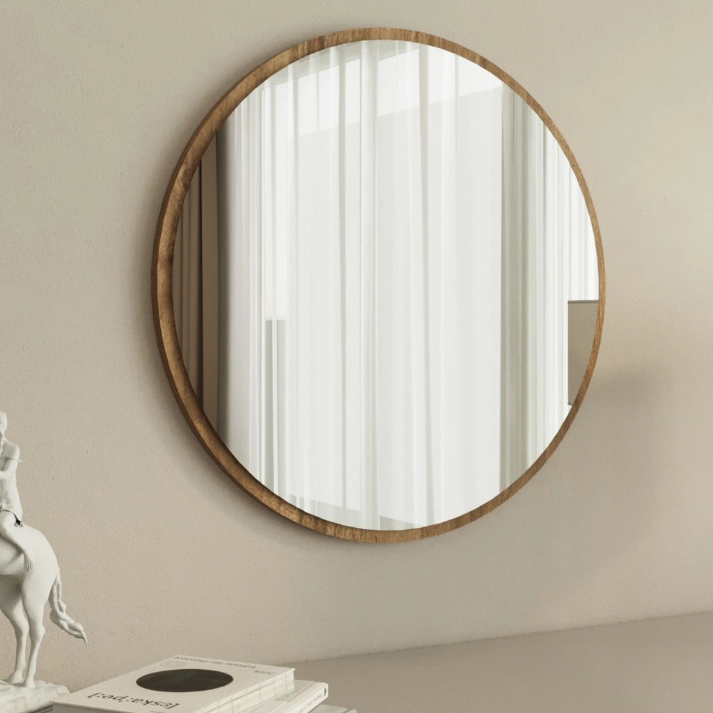 Plati, Specchio Forma Rotondo, 60x60h cm Marrone Noce