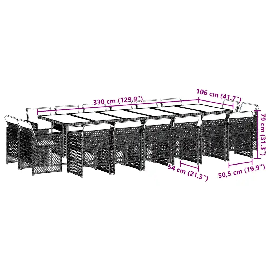 Set da Pranzo da Giardino 17 pz con Cuscini Nero in Polyrattan 3210882