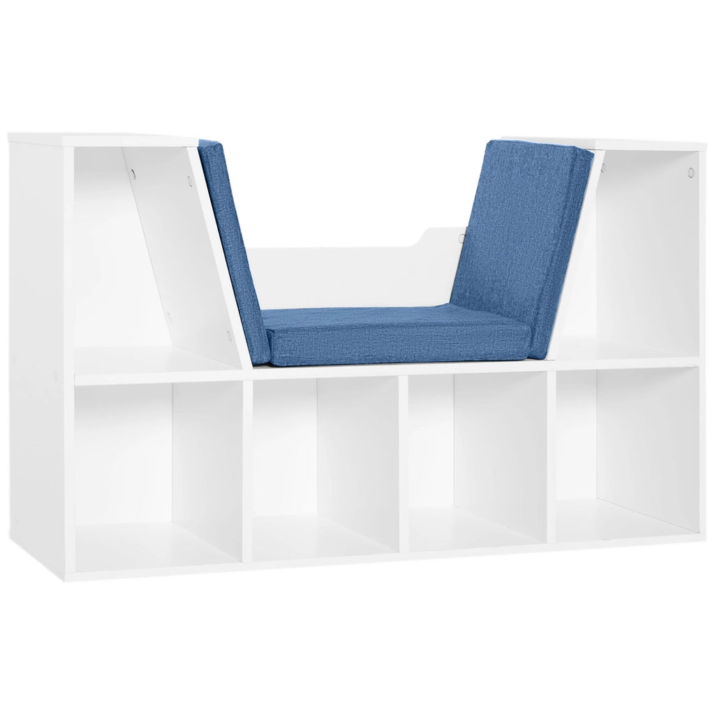 Libreria con Cuscino 6 Cubi ¨C Minimal ¨C 102x30x61 Bianco e Blu
