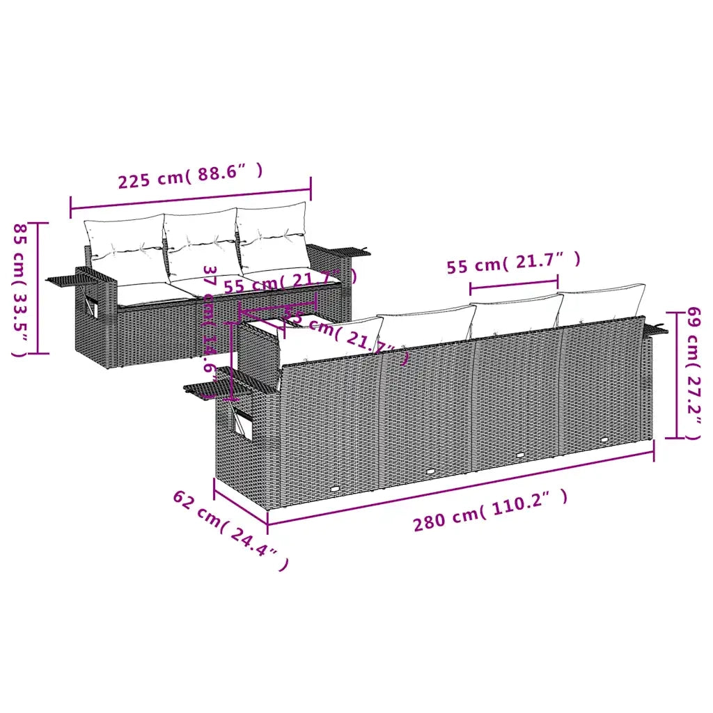 Set Divani da Giardino 8 pz con Cuscini Marrone in Polyrattan 3219932