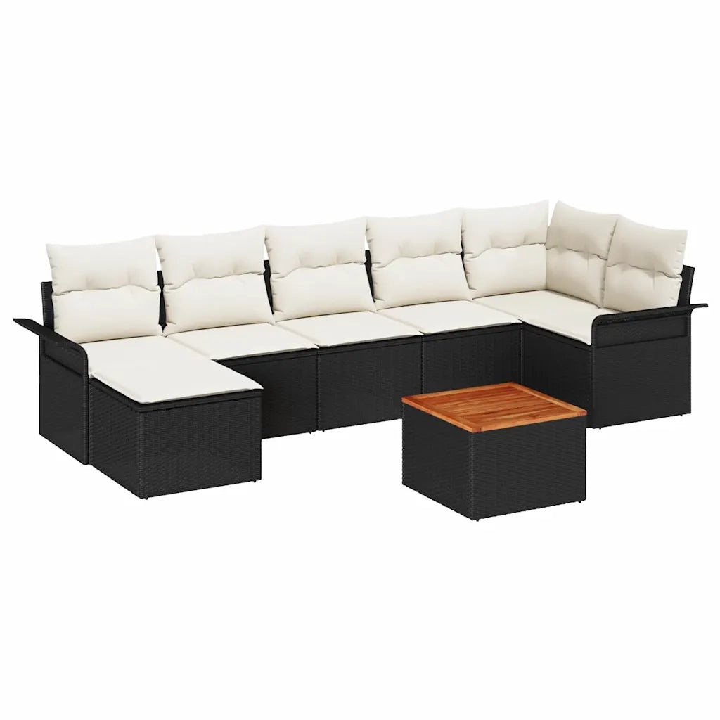 Set Divano da Giardino con cuscino 8 pcs Nero polyrattan