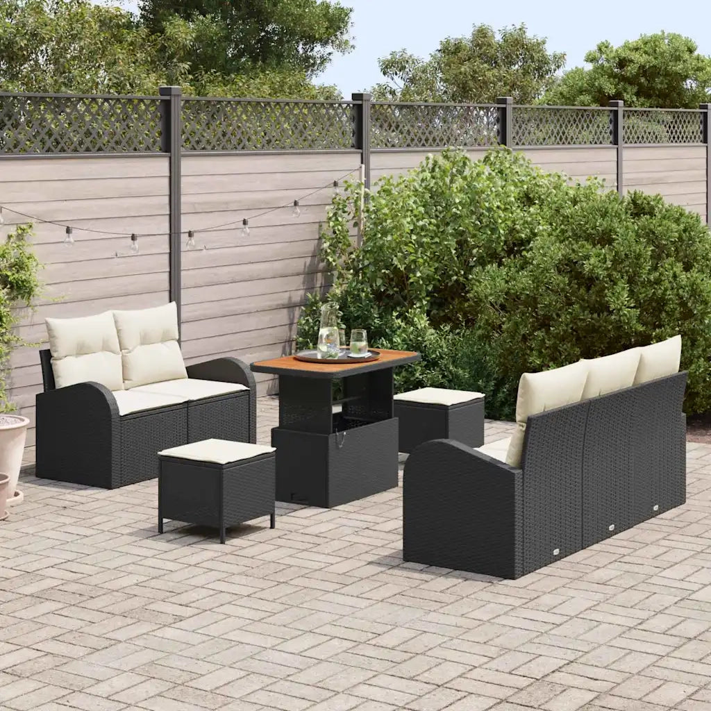 Set Divano da Giardino con cuscino 8 pcs Nero polyrattan 3362340