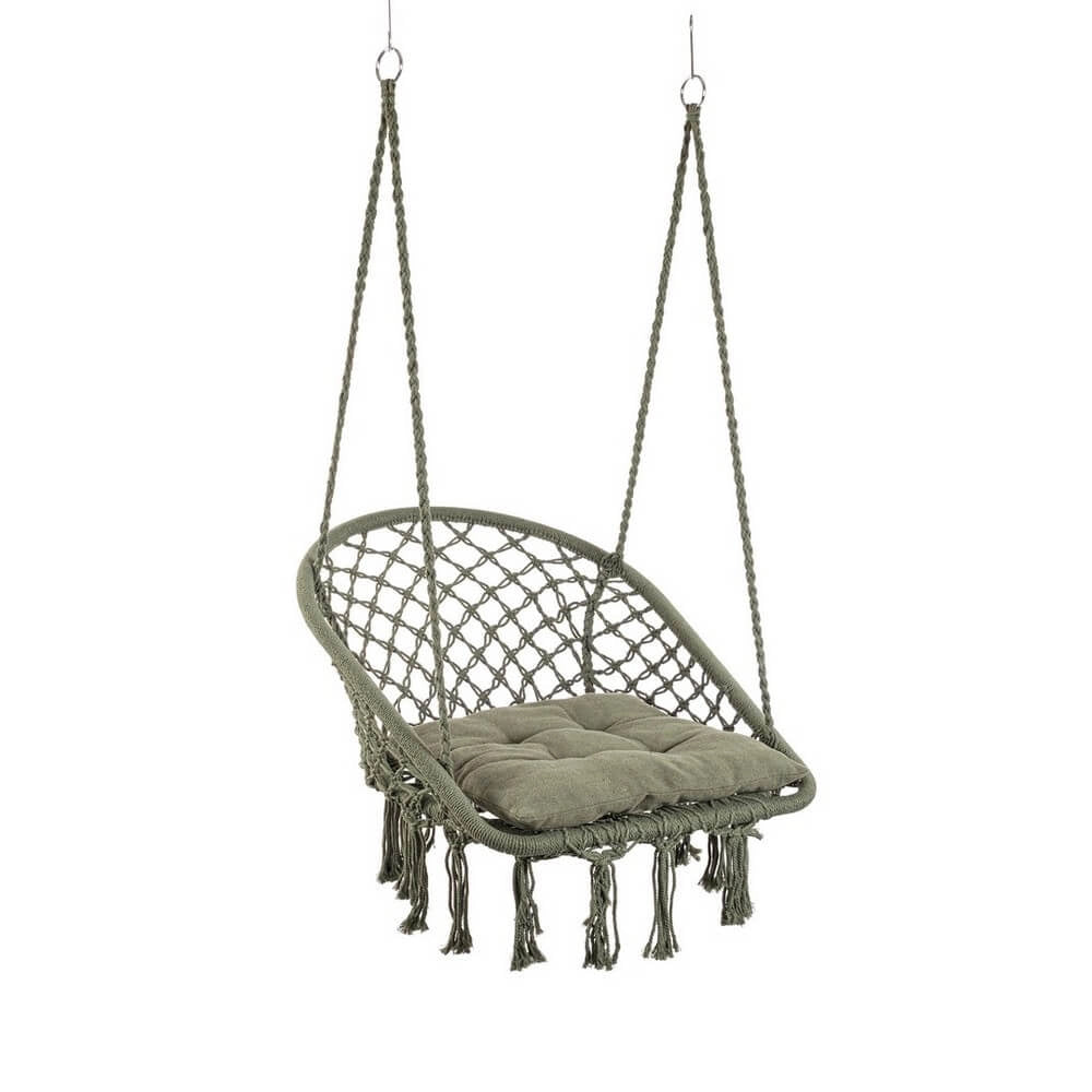 Poltrona Amaca Pensile in Macramé con Cuscino e Frange - MONTANA