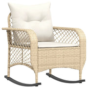 Sedia a Dondolo da Giardino | Sedie da Esterno con Cuscini in Polyrattan Beige