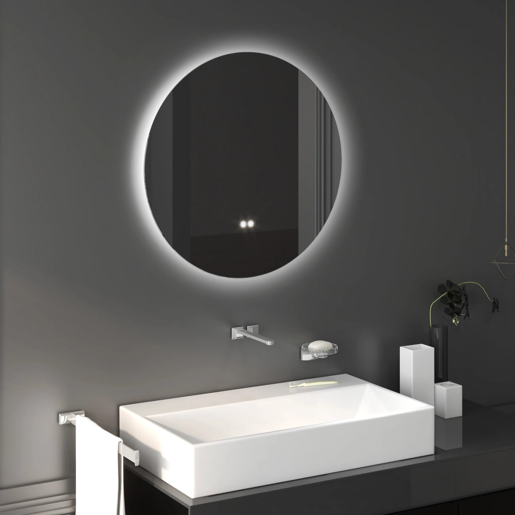 Specchio da bagno rotondo con luce LED antibu¨¦e ¨C Minimal ¨C Grigio 70 cm