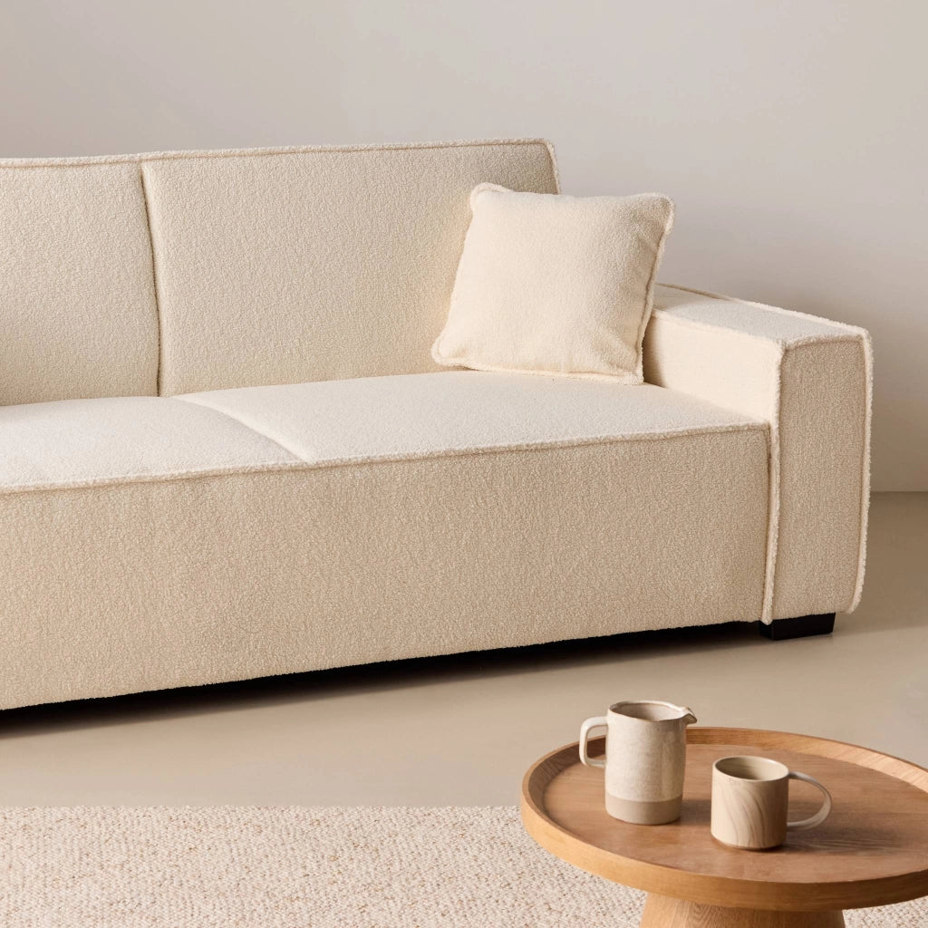 Divano letto in tessuto bouclé, 3 posti, crema