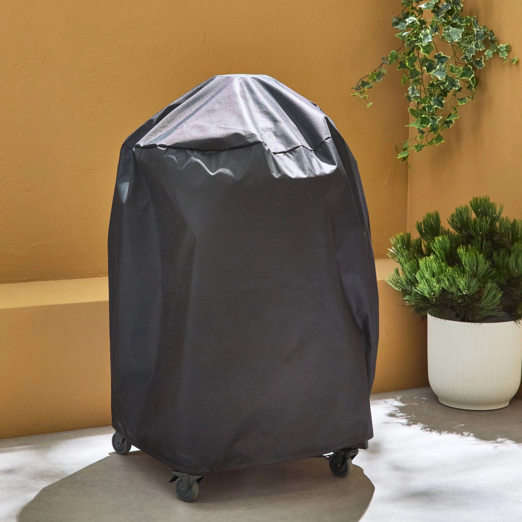 Barbecue a carbone, griglia e affumicatore, ceramica 54,5cm con ruote,