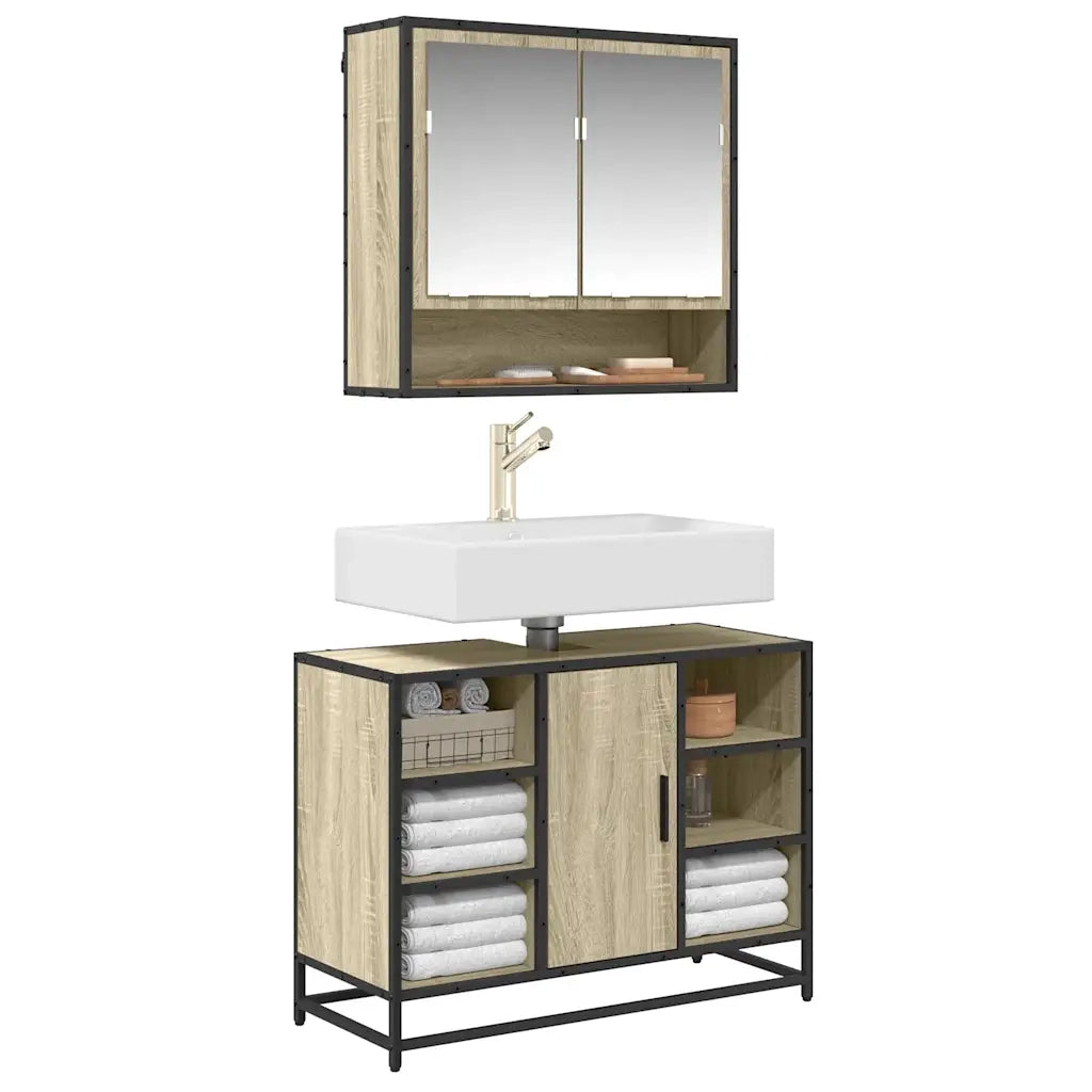 Mobiletto per Lavabo da Bagno Rovere Sonoma 80x33x60 cm Legno Massello 849290