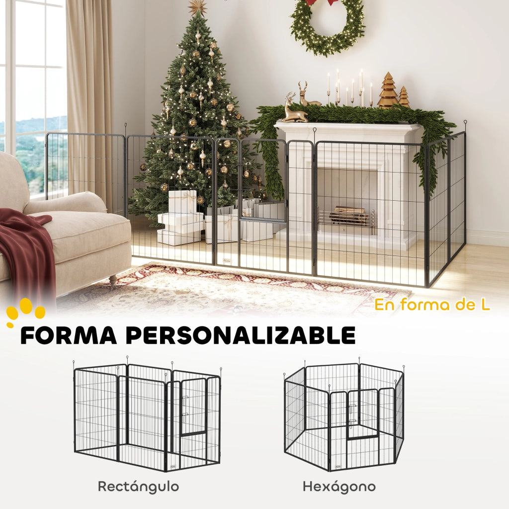 Recinto per Cani 6 Panelli 100 cm con Porta ¨C zephmum ¨C Nero per Interno ed Esterno